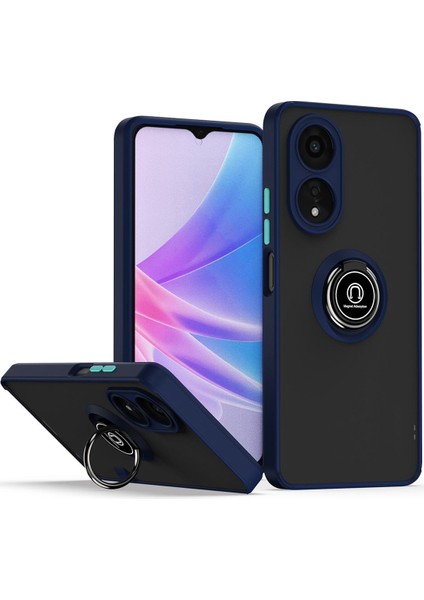 Oppo A78 5g Için Yüzük Stand Mat Sert Silikon Telefon Kılıfı - Mavi (Yurt Dışından)