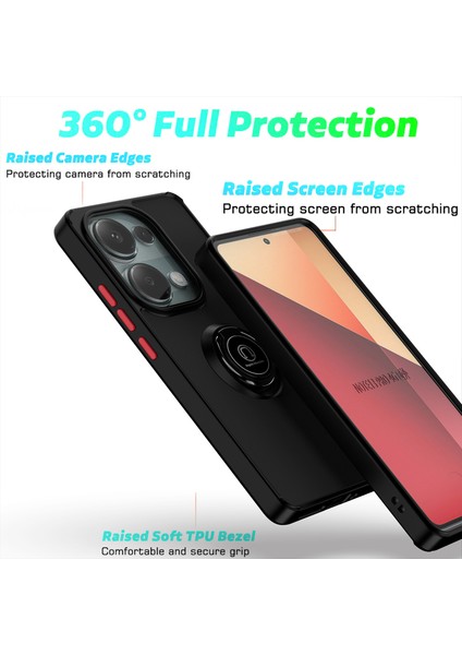 Xiaomi Redmi Note 13 Pro 4g Için Yüzük Stand Mat Sert Silikon Telefon Kılıfı - Siyah Kırmızı (Yurt Dışından)