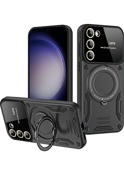 Samsung Galaxy S23 Için Çift Katmanlı Manyetik Halka Lens Standı Telefon Kılıfı - Siyah (Yurt Dışından)