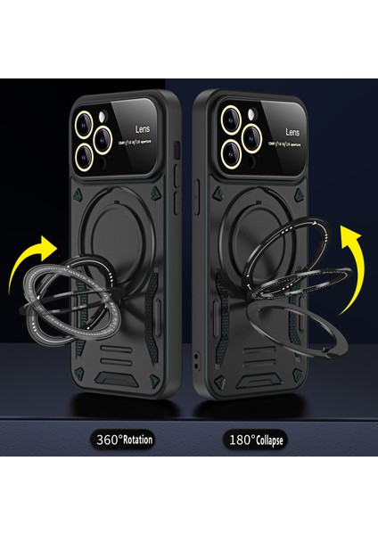 iPhone 11 Pro Max Için Çift Katmanlı Manyetik Halka Lens Standı Telefon Kılıfı - Yeşil (Yurt Dışından) modelleri