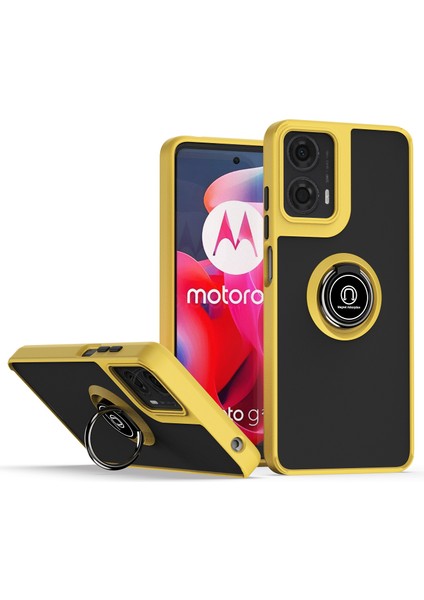 Motorola Moto G24 / G04 Için Yüzük Stand Mat Sert Silikon Telefon Kılıfı - Sarı (Yurt Dışından)