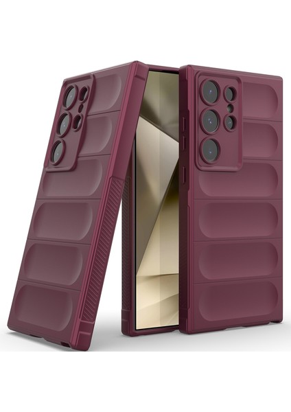 Samsung Galaxy S24 Ultra Için Kaymaz Yumuşak Silikon Telefon Kılıfı - Koyu Kırmızı (Yurt Dışından)