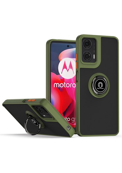 Motorola Moto G24 / G04 Için Yüzük Stand Mat Sert Silikon Telefon Kılıfı - Yeşil (Yurt Dışından)