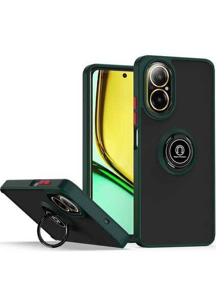 Realme C67 4g Için Yüzük Stand Mat Sert Silikon Telefon Kılıfı - Dark Yeşil (Yurt Dışından)