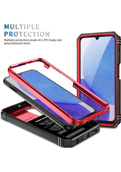 Samsung Galaxy A25 Için Çift Katmanlı Slayt Lens Kapak Halka Tutucu Standı ile Telefon Kılıfı - Kırmızı (Yurt Dışından)