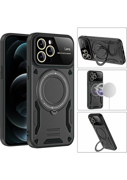 iPhone 12 Pro Için Çift Katmanlı Manyetik Halka Lens Standı Telefon Kılıfı - Rose Gold (Yurt Dışından)