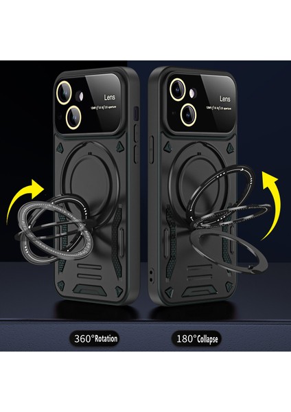 iPhone 15 Plus Için Çift Katmanlı Manyetik Halka Lens Standı Telefon Kılıfı - Kırmızı (Yurt Dışından)