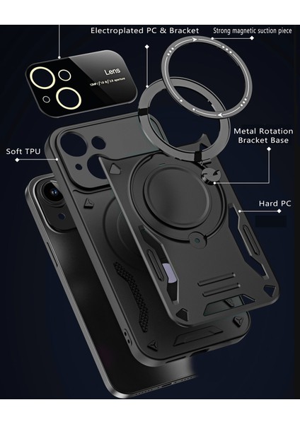 iPhone 15 Plus Için Çift Katmanlı Manyetik Halka Lens Standı Telefon Kılıfı - Kırmızı (Yurt Dışından)