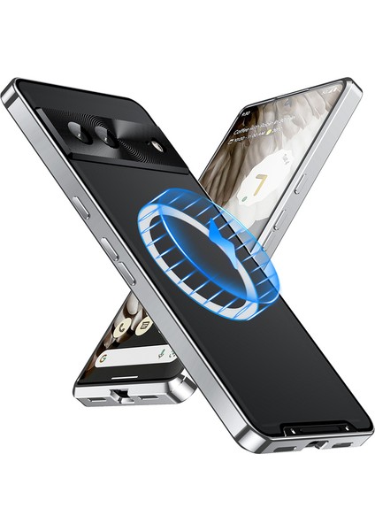 Google Pixel 7 Için Metal Pc Arka Lens Koruma Manyetik Kablosuz Şarj Cihazı Telefon Kılıfı Gümüş (Yurt Dışından)