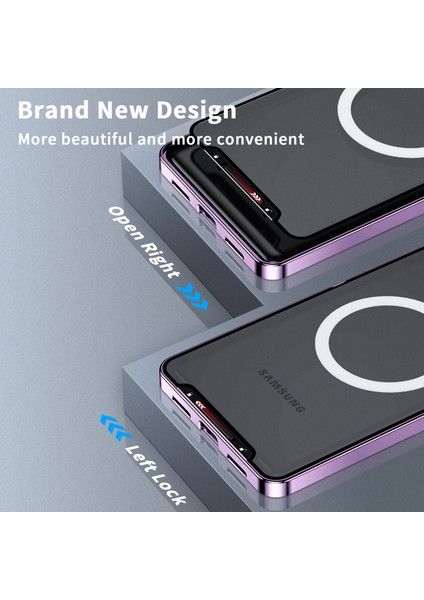 Samsung Galaxy S23 Ultra Için Metal Pc Arka Lens Koruma Manyetik Kablosuz Şarj Cihazı Telefon Kılıfı Mor (Yurt Dışından)