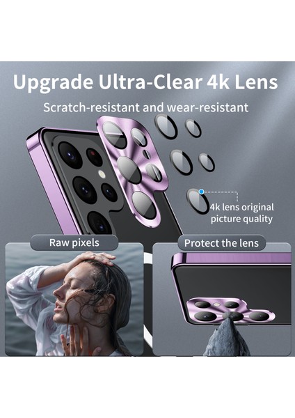 Samsung Galaxy S23 Ultra Için Metal Pc Arka Lens Koruma Manyetik Kablosuz Şarj Cihazı Telefon Kılıfı Mor (Yurt Dışından)