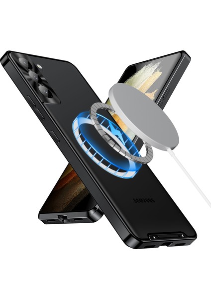 Samsung Galaxy S21 Fe 5g Için Metal Pc Arka Lens Koruma Manyetik Kablosuz Şarj Cihazı Telefon Kılıfı Siyah (Yurt Dışından)