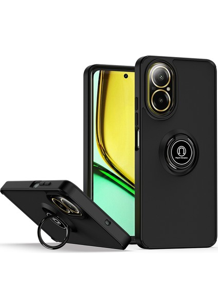 Realme C67 4g Için Yüzük Stand Mat Sert Silikon Telefon Kılıfı - Siyah (Yurt Dışından)