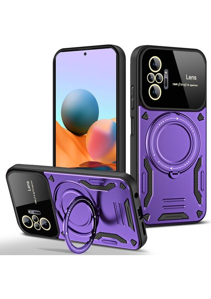 Xiaomi Redmi Note 10 Pro/note 10 Pro Max Için Çift Katmanlı Manyetik Halka Lens Standı Telefon Kılıfı - Mor (Yurt Dışından)