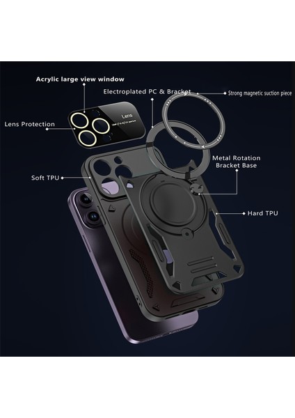 iPhone 12 Pro Için Çift Katmanlı Manyetik Halka Lens Standı Telefon Kılıfı - Kırmızı (Yurt Dışından)