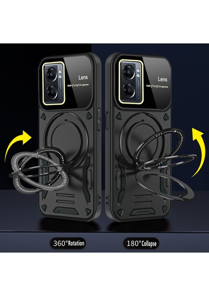 Oppo A77 5g/ A57 5g / A77S 4g Için Çift Katmanlı Manyetik Halka Lens Standı Telefon Kılıfı - Siyah (Yurt Dışından)