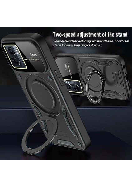 Oppo A77 5g/ A57 5g / A77S 4g Için Çift Katmanlı Manyetik Halka Lens Standı Telefon Kılıfı - Siyah (Yurt Dışından)