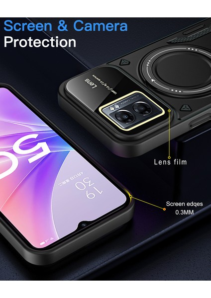 Oppo A77 5g/ A57 5g / A77S 4g Için Çift Katmanlı Manyetik Halka Lens Standı Telefon Kılıfı - Siyah (Yurt Dışından)