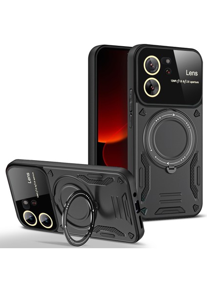 Xiaomi 13T / 13T Pro /redmi K60 Ultra Için Çift Katmanlı Manyetik Halka Lens Standı Telefon Kılıfı - Siyah (Yurt Dışından)
