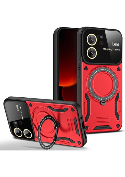 Xiaomi 13T / 13T Pro /redmi K60 Ultra Için Çift Katmanlı Manyetik Halka Lens Standı Telefon Kılıfı - Kırmızı (Yurt Dışından)