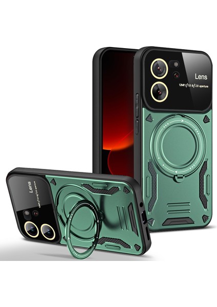 Xiaomi 13T / 13T Pro /redmi K60 Ultra Için Çift Katmanlı Manyetik Halka Lens Standı Telefon Kılıfı - Yeşil (Yurt Dışından)