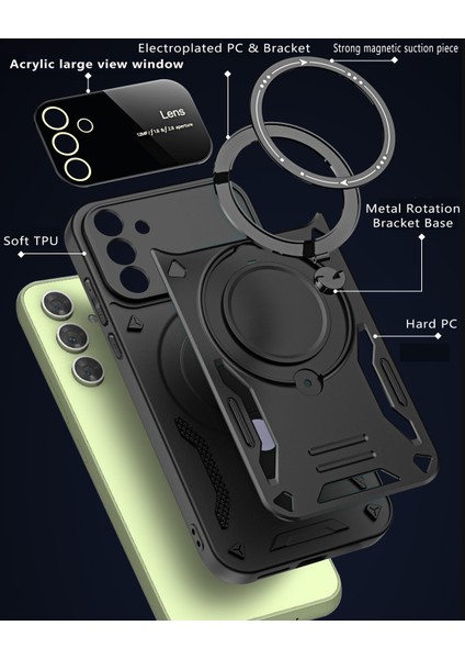 Samsung Galaxy A54 Için Çift Katmanlı Manyetik Halka Lens Standı Telefon Kılıfı - Mor (Yurt Dışından) modelleri