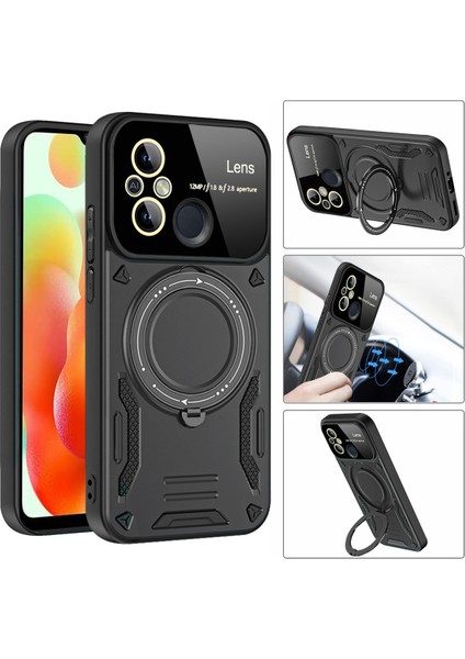 Xiaomi Redmi 12C Için Çift Katmanlı Manyetik Halka Lens Standı Telefon Kılıfı - Siyah (Yurt Dışından) fiyatları