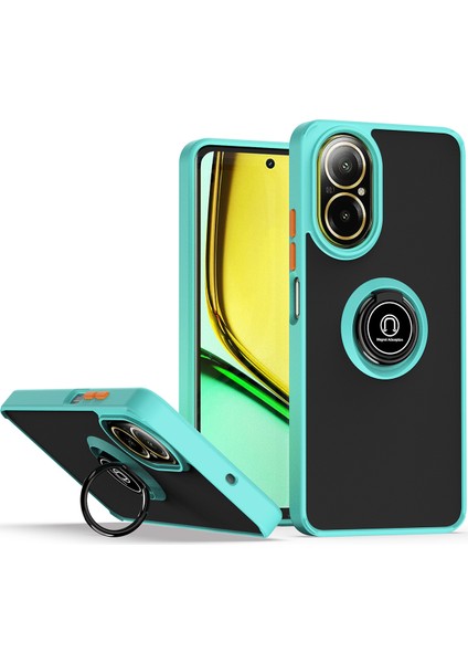 Realme C67 4g Için Yüzük Stand Mat Sert Silikon Telefon Kılıfı - Gök Mavisi (Yurt Dışından)