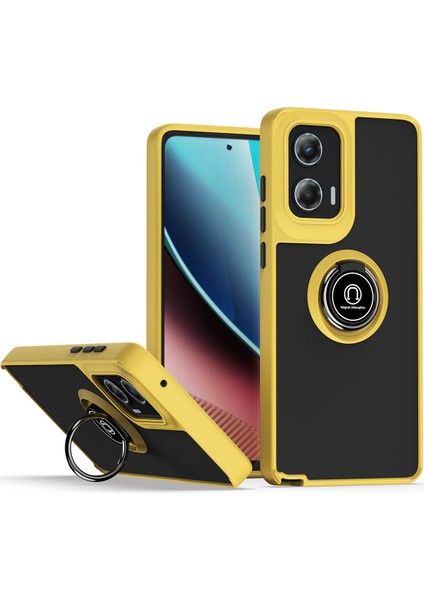 Motorola Moto G Stylus 5g (2024) Için Yüzük Stand Mat Sert Silikon Telefon Kılıfı - Sarı (Yurt Dışından)