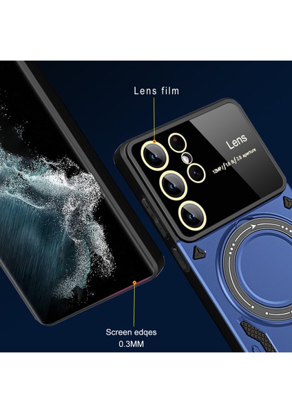Samsung Galaxy S22 Ultra 5g Için Çift Katmanlı Manyetik Halka Lens Standı Telefon Kılıfı - Mavi (Yurt Dışından) indirimleri