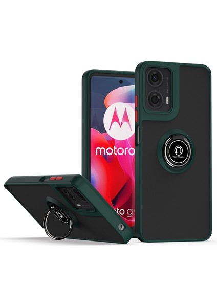 Motorola Moto G24 / G04 Için Yüzük Stand Mat Sert Silikon Telefon Kılıfı - Dark Yeşil (Yurt Dışından)