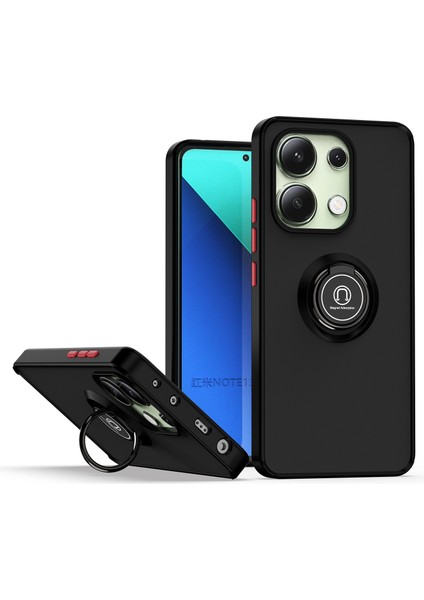 Xiaomi Redmi Note 13 4g Için Yüzük Stand Mat Sert Silikon Telefon Kılıfı - Siyah Kırmızı (Yurt Dışından)