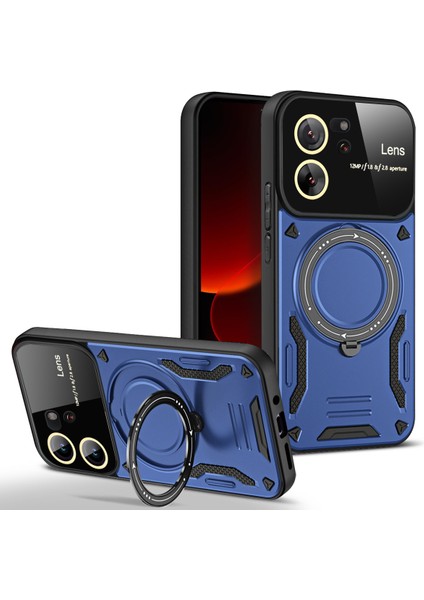 Xiaomi 13T / 13T Pro /redmi K60 Ultra Için Çift Katmanlı Manyetik Halka Lens Standı Telefon Kılıfı - Mavi (Yurt Dışından)