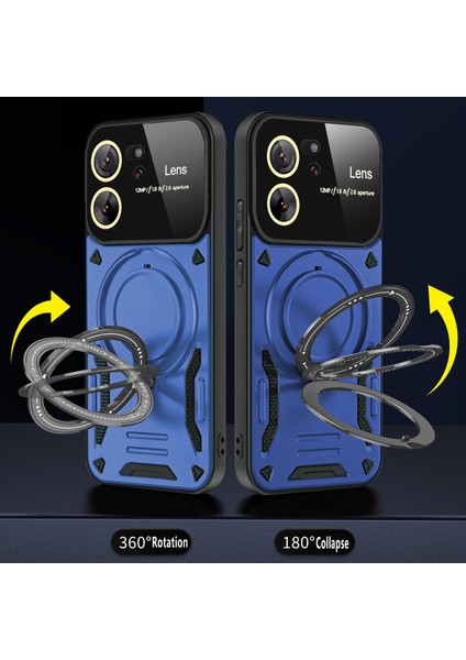 Xiaomi 13T / 13T Pro /redmi K60 Ultra Için Çift Katmanlı Manyetik Halka Lens Standı Telefon Kılıfı - Mavi (Yurt Dışından) modelleri