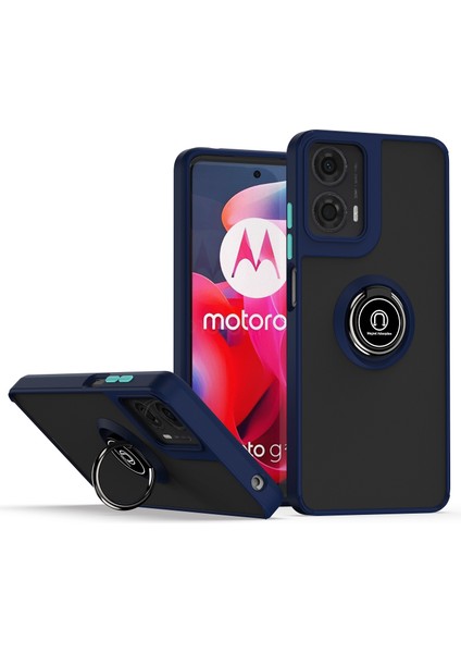 Motorola Moto G24 / G04 Için Yüzük Stand Mat Sert Silikon Telefon Kılıfı - Mavi (Yurt Dışından)