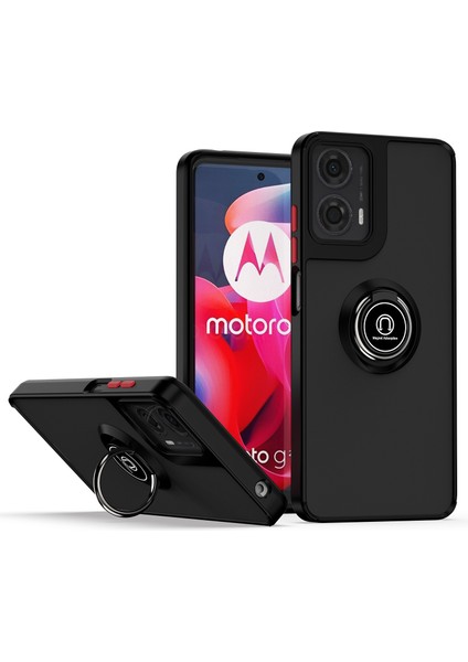 Motorola Moto G24 / G04 Için Yüzük Stand Mat Sert Silikon Telefon Kılıfı - Siyah Kırmızı (Yurt Dışından)