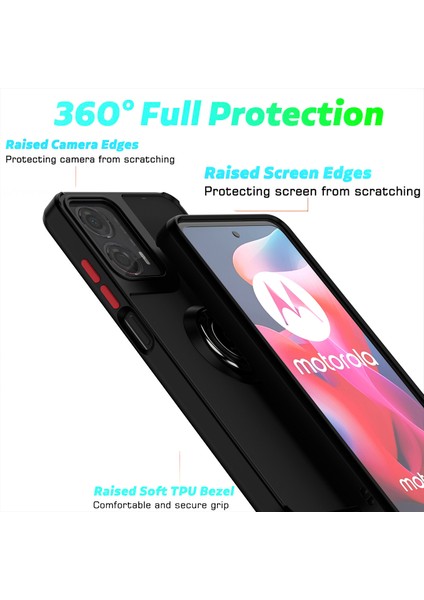 Motorola Moto G24 / G04 Için Yüzük Stand Mat Sert Silikon Telefon Kılıfı - Siyah Kırmızı (Yurt Dışından) fiyatları