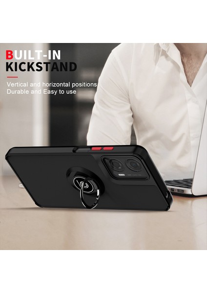 Motorola Moto G24 / G04 Için Yüzük Stand Mat Sert Silikon Telefon Kılıfı - Siyah Kırmızı (Yurt Dışından) fırsatları