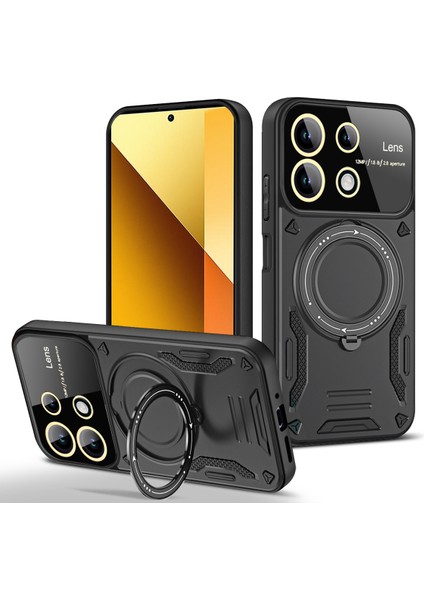 Xiaomi Redmi Note 13 5g Için Çift Katmanlı Manyetik Halka Lens Standı Telefon Kılıfı - Siyah (Yurt Dışından)