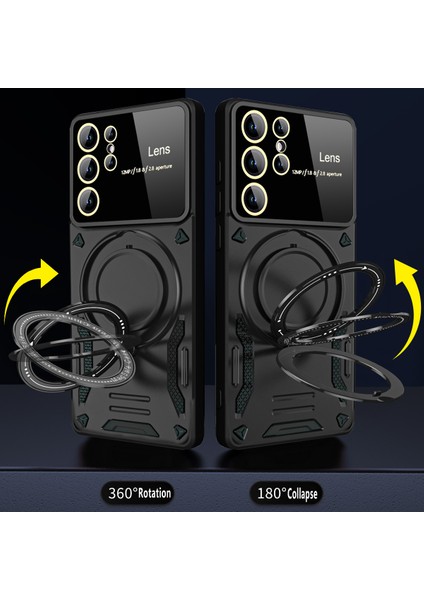 Samsung Galaxy S24 Ultra Için Çift Katmanlı Manyetik Halka Lens Standı Telefon Kılıfı - Siyah (Yurt Dışından) fiyatları