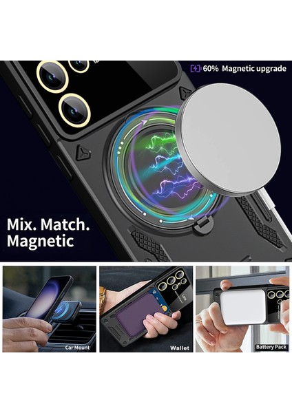 Samsung Galaxy S24 Ultra Için Çift Katmanlı Manyetik Halka Lens Standı Telefon Kılıfı - Siyah (Yurt Dışından) fırsatları