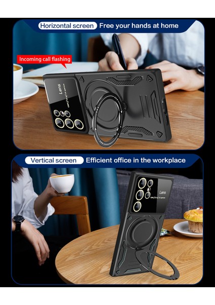 Samsung Galaxy S24 Ultra Için Çift Katmanlı Manyetik Halka Lens Standı Telefon Kılıfı - Siyah (Yurt Dışından) indirimleri