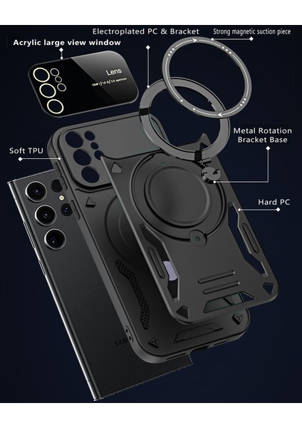 Samsung Galaxy S24 Ultra Için Çift Katmanlı Manyetik Halka Lens Standı Telefon Kılıfı - Mavi (Yurt Dışından) modelleri