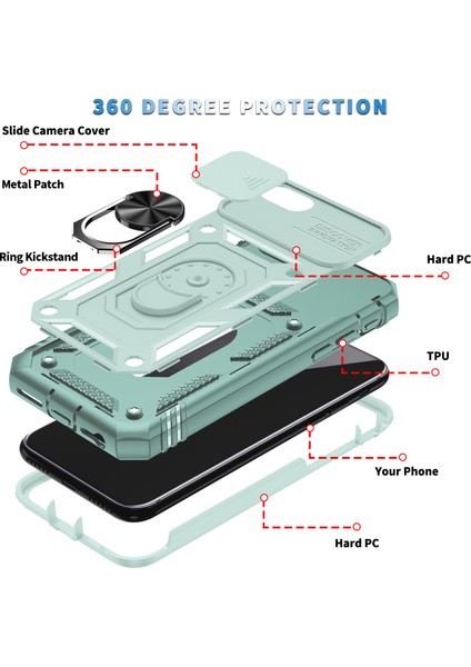 iPhone Se 2022/IPHONE Se 2022/IPHONE 8 / 7 / 6s / 6 Için Çift Katmanlı Slayt Lens Kapak Halka Tutucu Standı ile Telefon Kılıfı - Yeşil (Yurt Dışından)