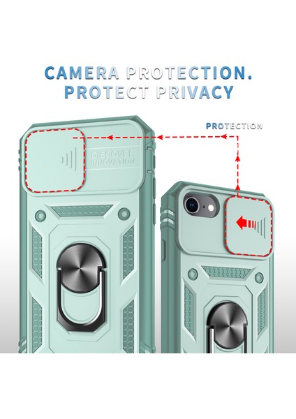 iPhone 8 Plus / 7 Plus / 6s Plus / 6 Plus Için Çift Katmanlı Slayt Lens Kapak Halka Tutucu Standı ile Telefon Kılıfı - Yeşil (Yurt Dışından)