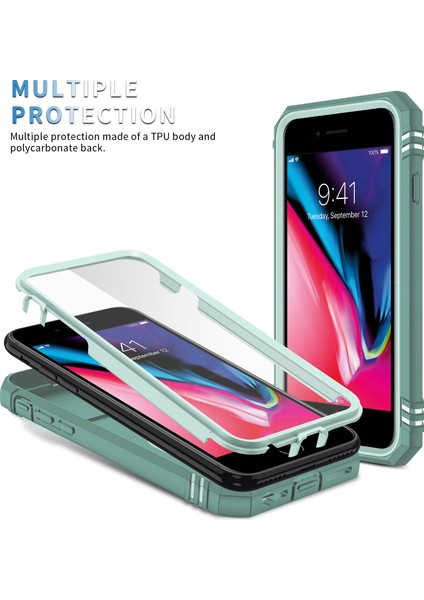 iPhone 8 Plus / 7 Plus / 6s Plus / 6 Plus Için Çift Katmanlı Slayt Lens Kapak Halka Tutucu Standı ile Telefon Kılıfı - Yeşil (Yurt Dışından)
