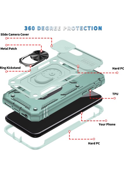iPhone 8 Plus / 7 Plus / 6s Plus / 6 Plus Için Çift Katmanlı Slayt Lens Kapak Halka Tutucu Standı ile Telefon Kılıfı - Yeşil (Yurt Dışından)
