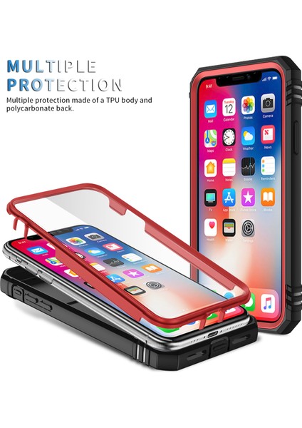 iPhone x / iPhone Xs Için Çift Katmanlı Slayt Lens Kapak Halka Tutucu Standı ile Telefon Kılıfı - Kırmızı (Yurt Dışından)