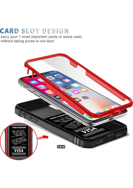 iPhone x / iPhone Xs Için Çift Katmanlı Slayt Lens Kapak Halka Tutucu Standı ile Telefon Kılıfı - Kırmızı (Yurt Dışından)