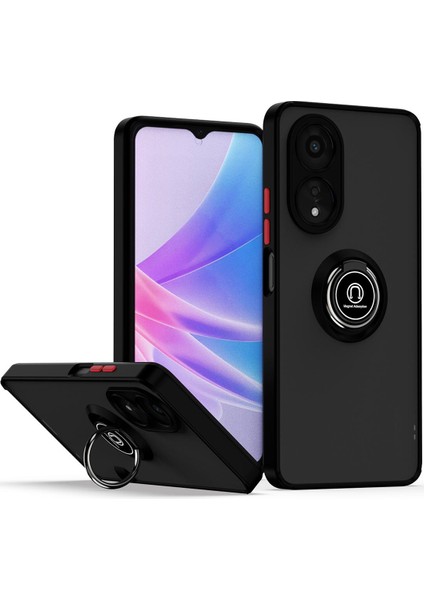Oppo A78 5g Için Yüzük Stand Mat Sert Silikon Telefon Kılıfı - Siyah Kırmızı (Yurt Dışından)